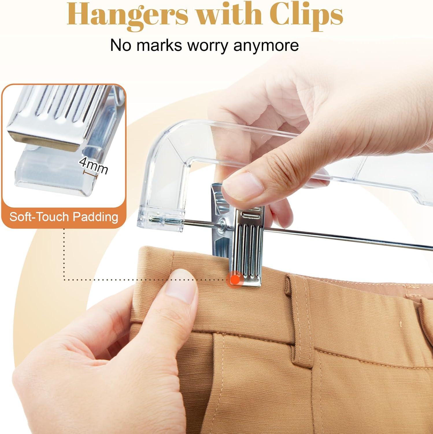 Thumbnail 4 de HOUSE DAY 12 Pack 14-inch Clear Plastic Skirt & Pants Hangers with Adjustable Clips (360° Swivel Hook)