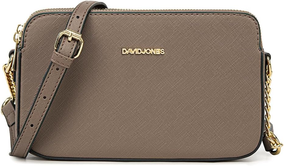 Thumbnail 6 de David Jones Petit sac bandoulière femme en cuir PU rigide avec chaînes — 3 compartiments marron taupe