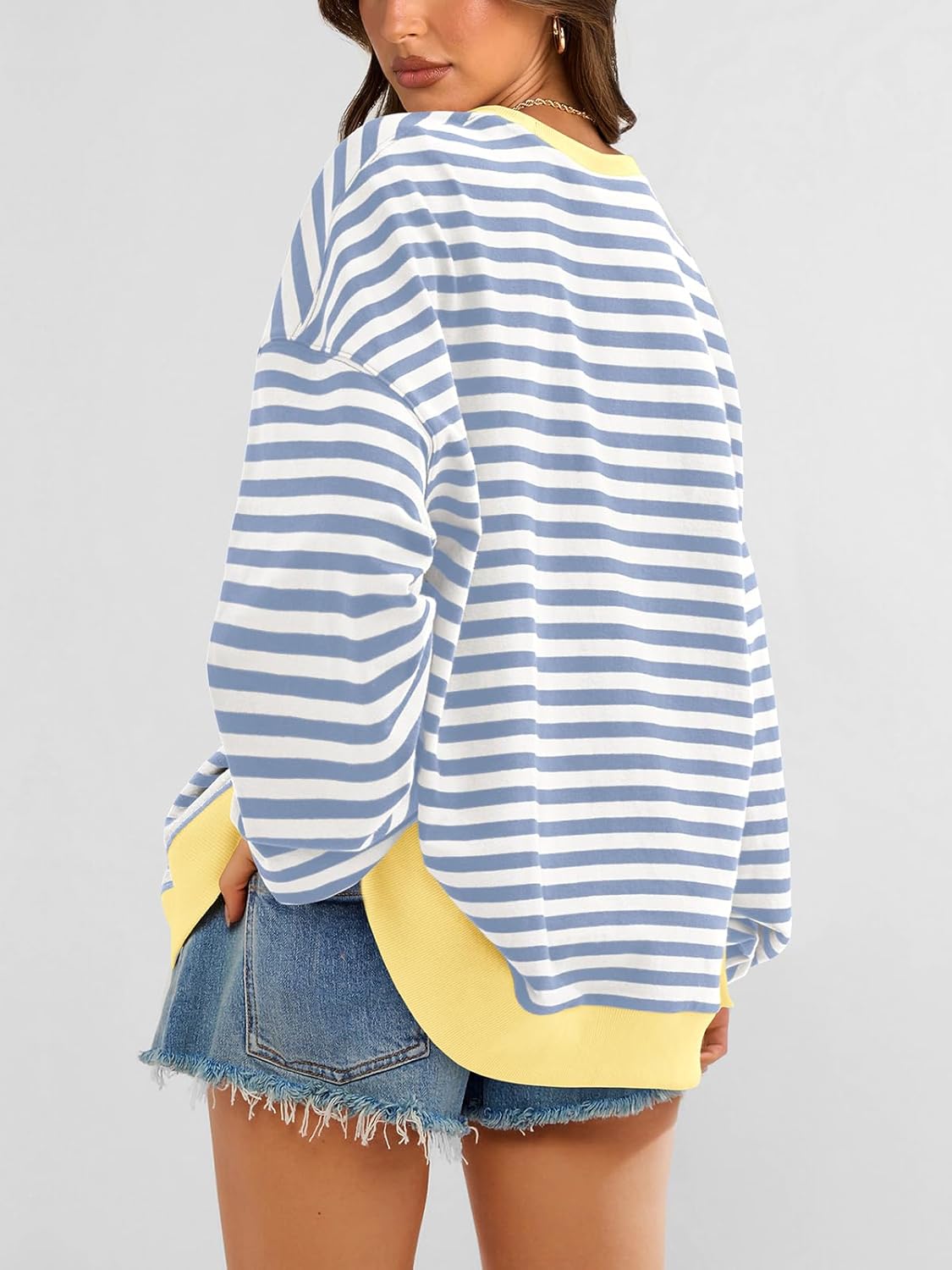 Thumbnail 4 de PRETTYGARDEN Women’s Striped Oversized Sweatshirt (Color Block Crew Neck, Long Sleeve)