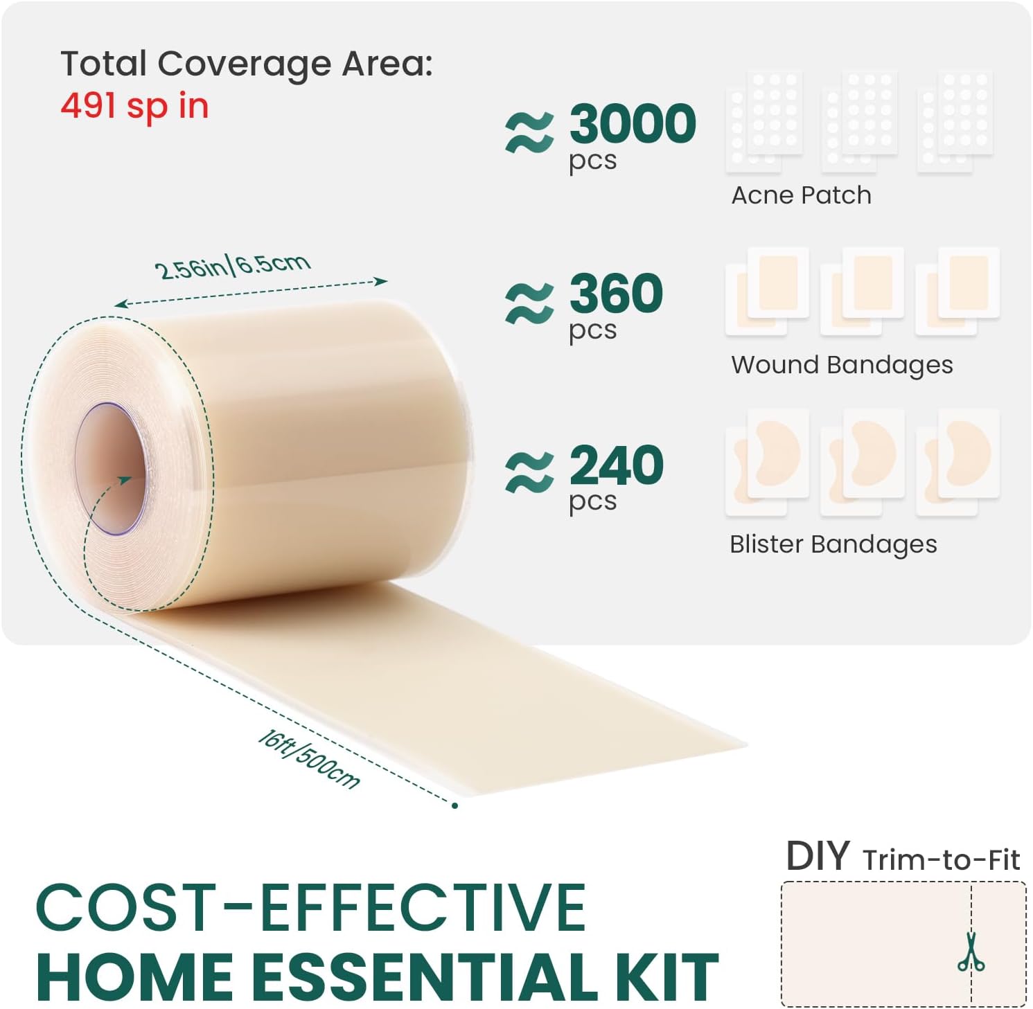 Thumbnail 1 de Welnove Hydrocolloid Roll for Wound Care – 2.56in x 16.4ft, Cut to Fit