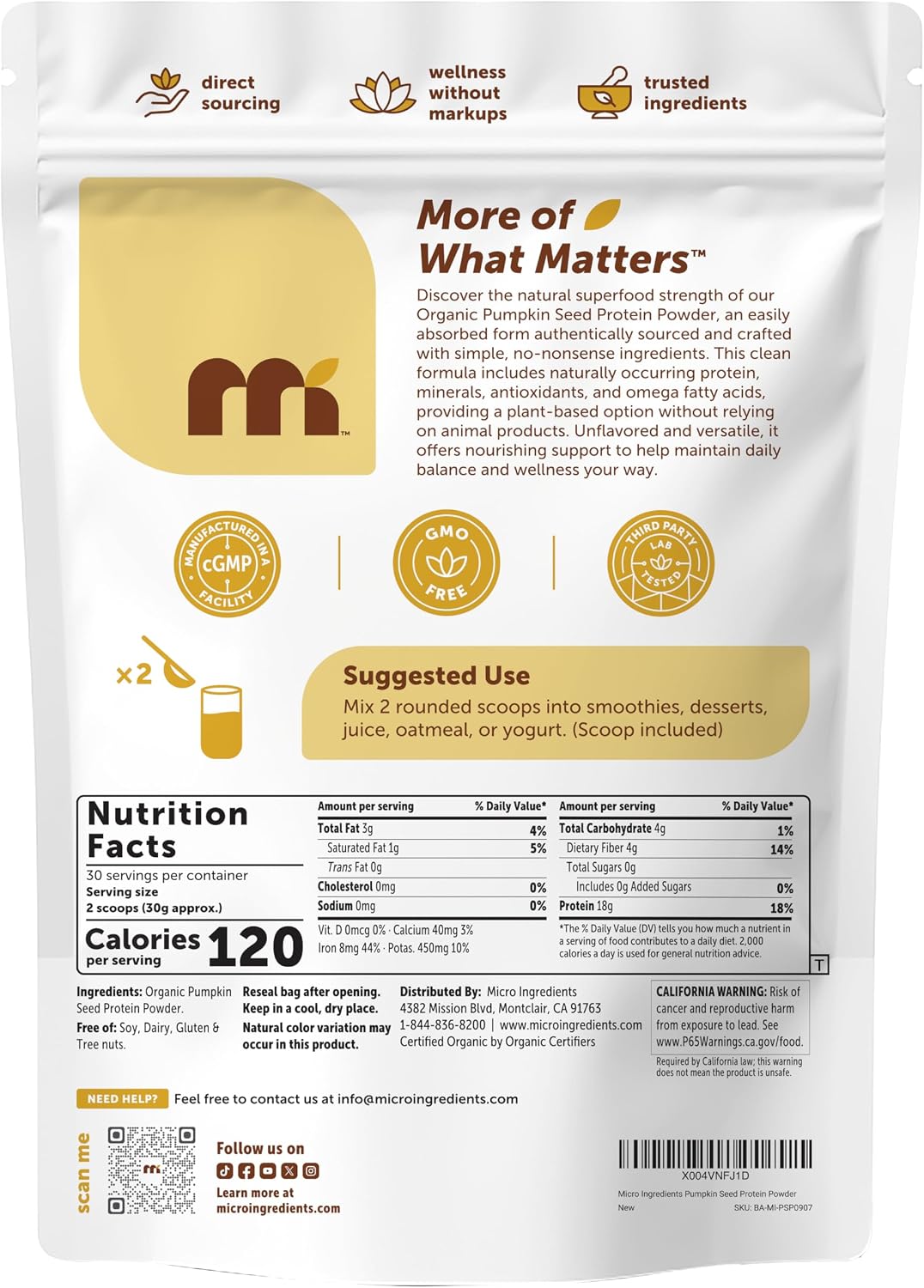 Detalle 2 de Micro Ingredients Pumpkin Seed Protein Powder, 2 lb