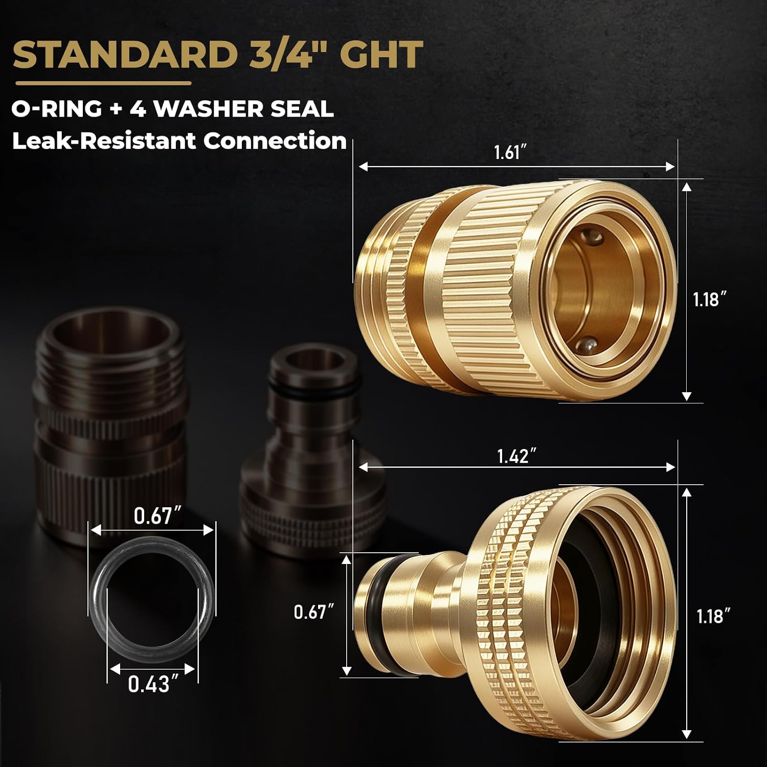 Detalle de HQMPC Garden Hose Quick Connect System — Solid Brass 3/4 inch GHT (2 Sets)