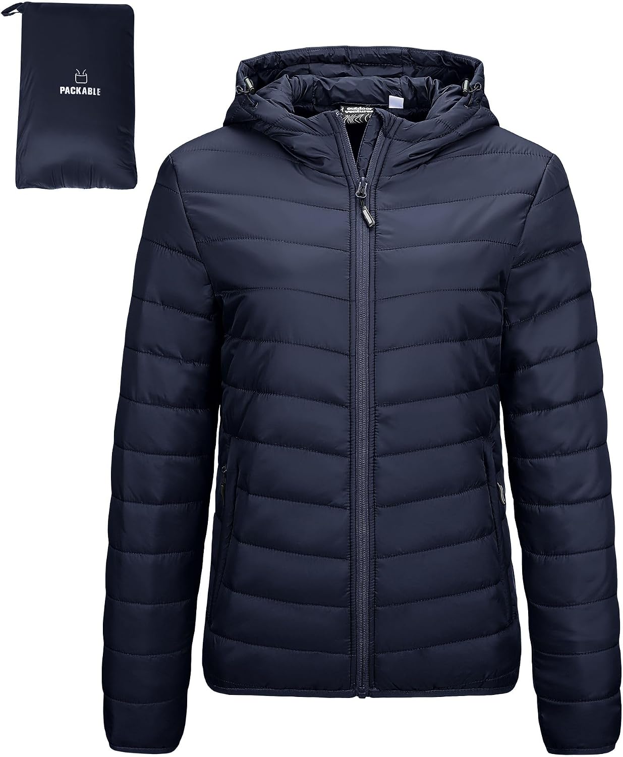 Detalle de Outdoor Ventures Women’s Winter Lightweight Puffer Jacket with Hood (Short, Packable) for Hiking & Travel