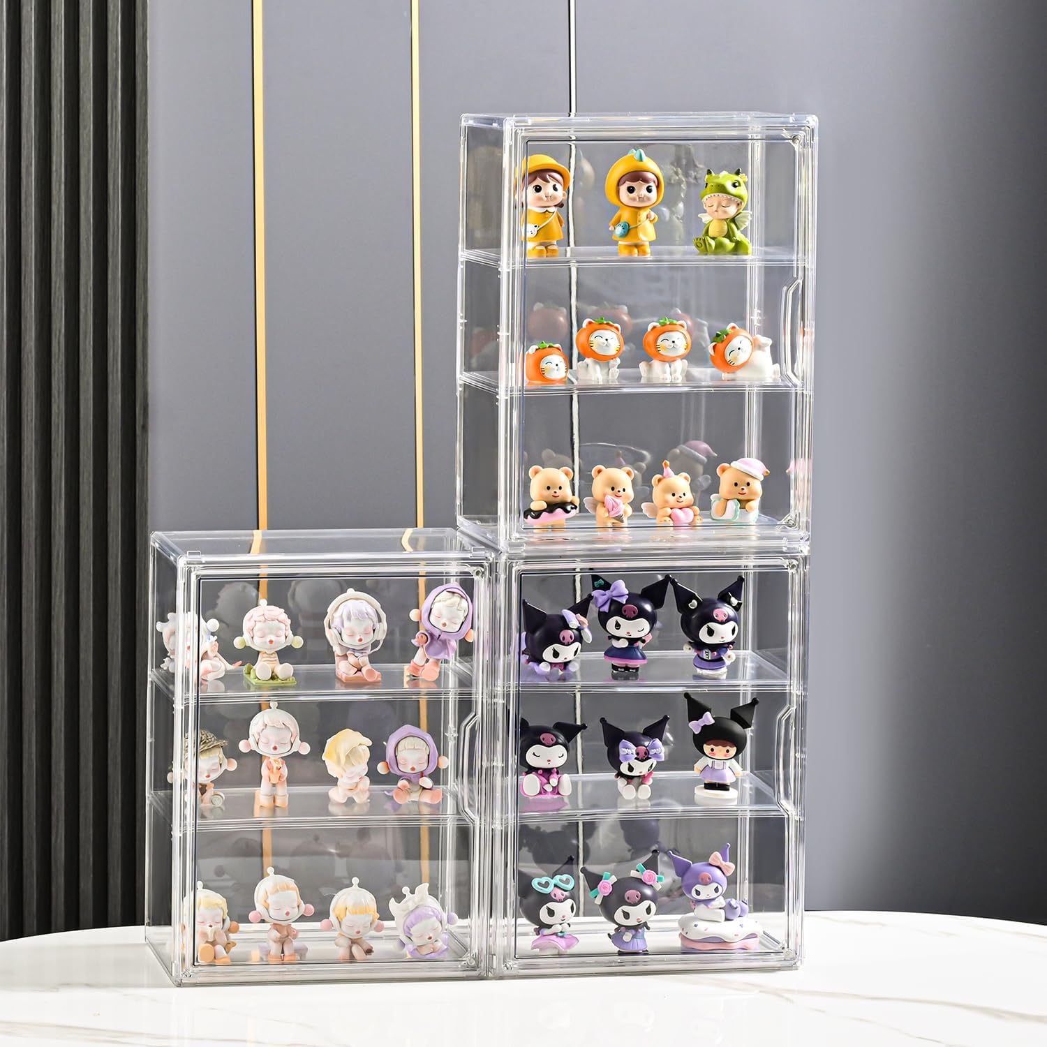 Thumbnail 6 de 3-Tier Display Case for Collectibles Clear Box with 2 Movable Plates and Magnetic Door (Large, 1 Pack)