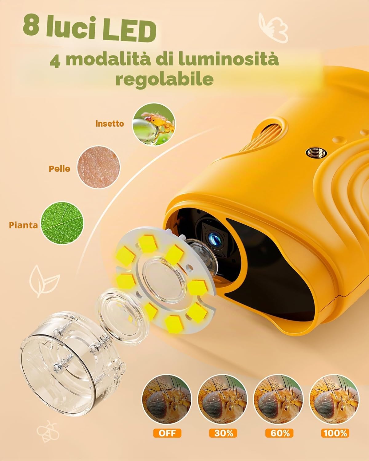 Detalle 2 de 1000X Digitale Microscopio Bambini portatile con fotocamera 2MP, 8 LED e lente d’ingrandimento