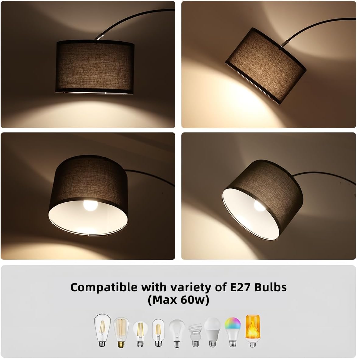 Detalle de ANTNELICHT LUNA Lampada da Terra ad Arco Vintage – Luce calda, design nordico e controllo a pedale