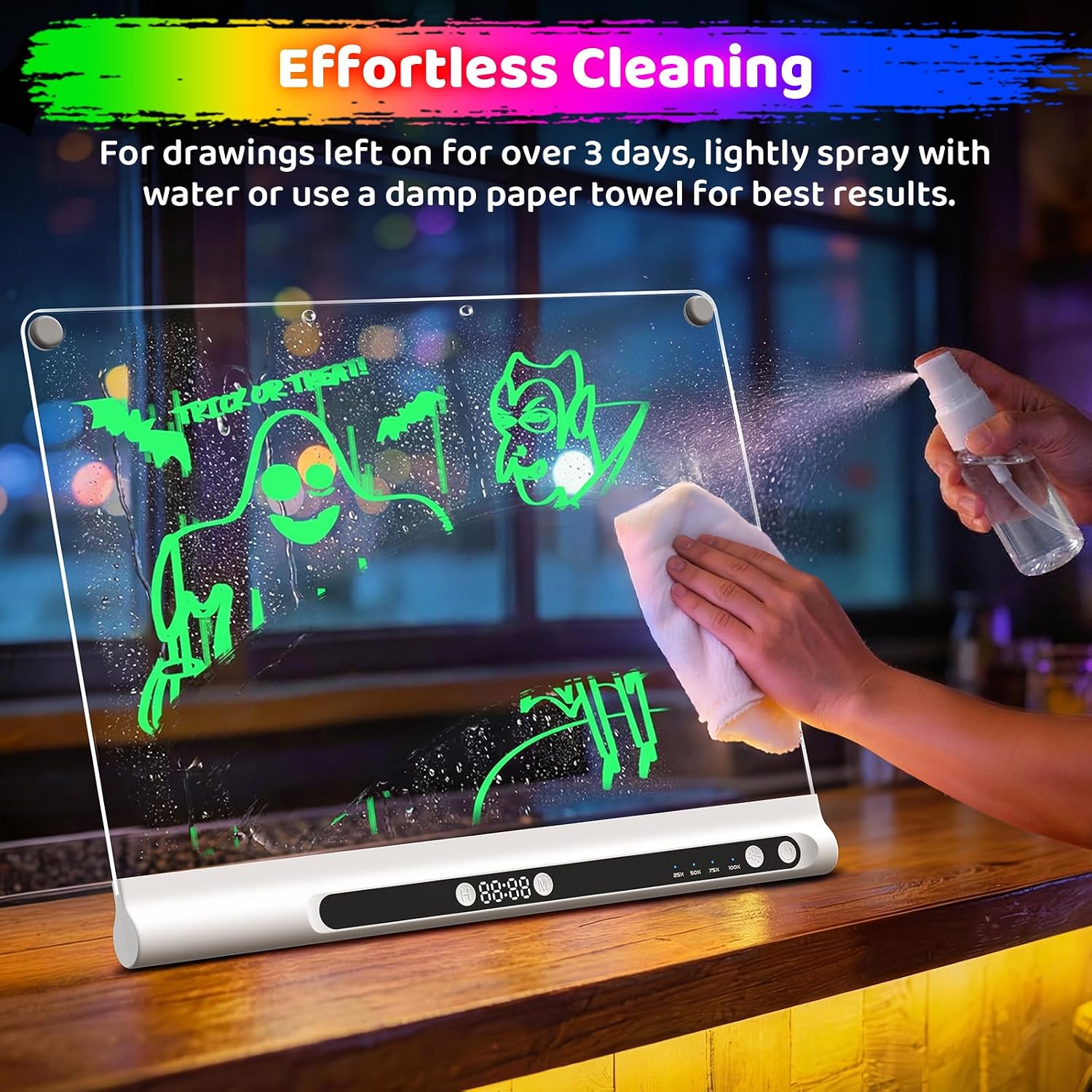 Detalle 2 de Geokay 16-Inch Rechargeable LED Drawing Board with 9-Color Lights and Built-In Stand