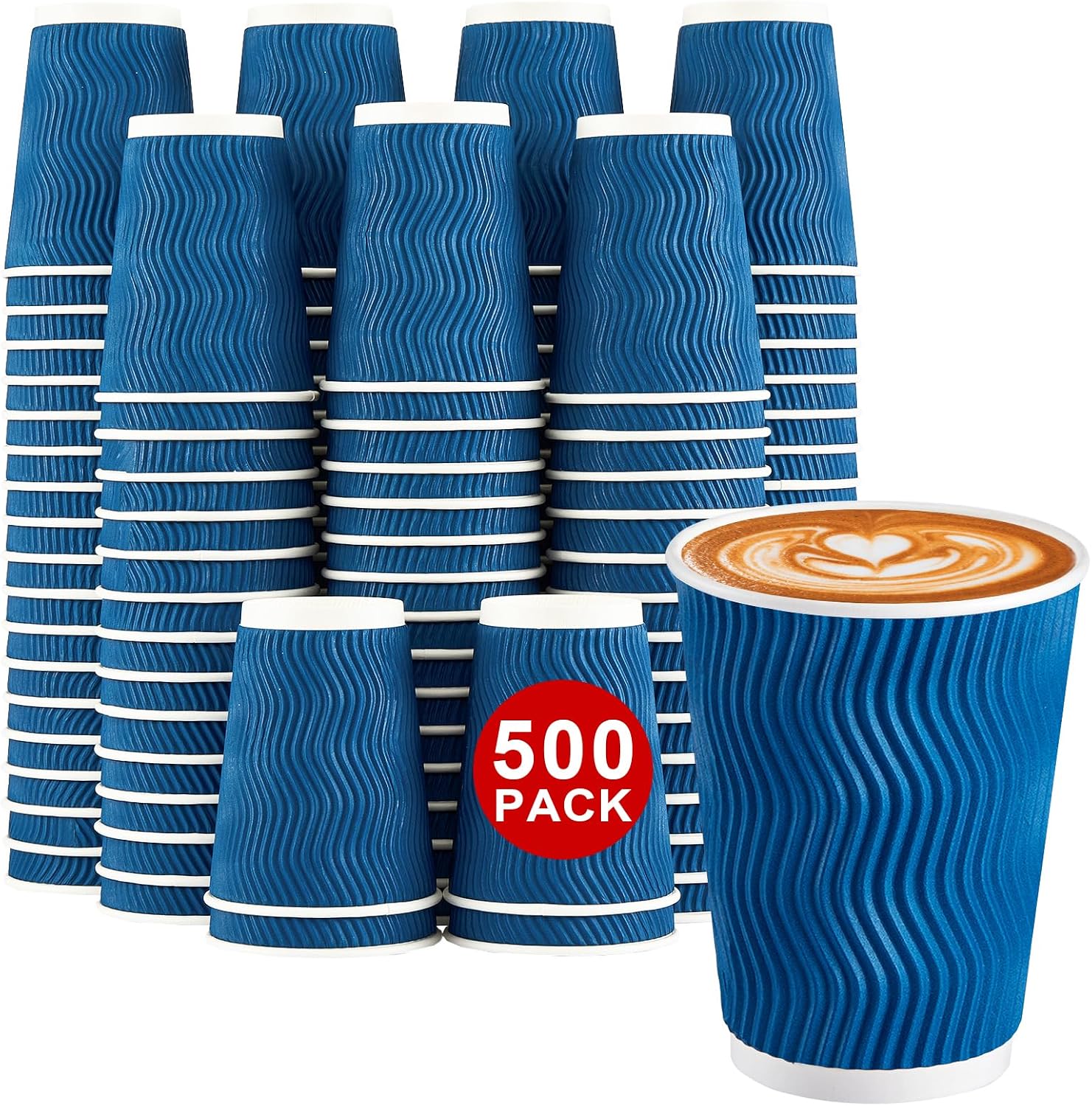 Imagen de Lamosi 500-Count 12 oz Insulated Paper Cups (Navy) – Heat-Resistant Kraft Ripple Wall, Disposable, Bulk en OfertitasTOP