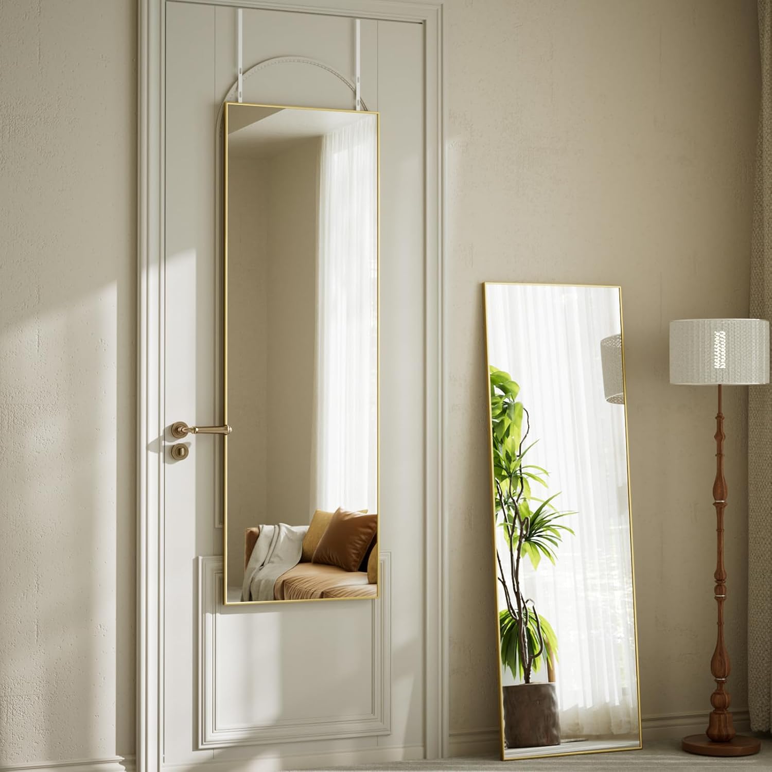 Detalle 2 de BEAUTYPEAK 16" x 50" Full-Length Mirror, Gold Aluminum Frame