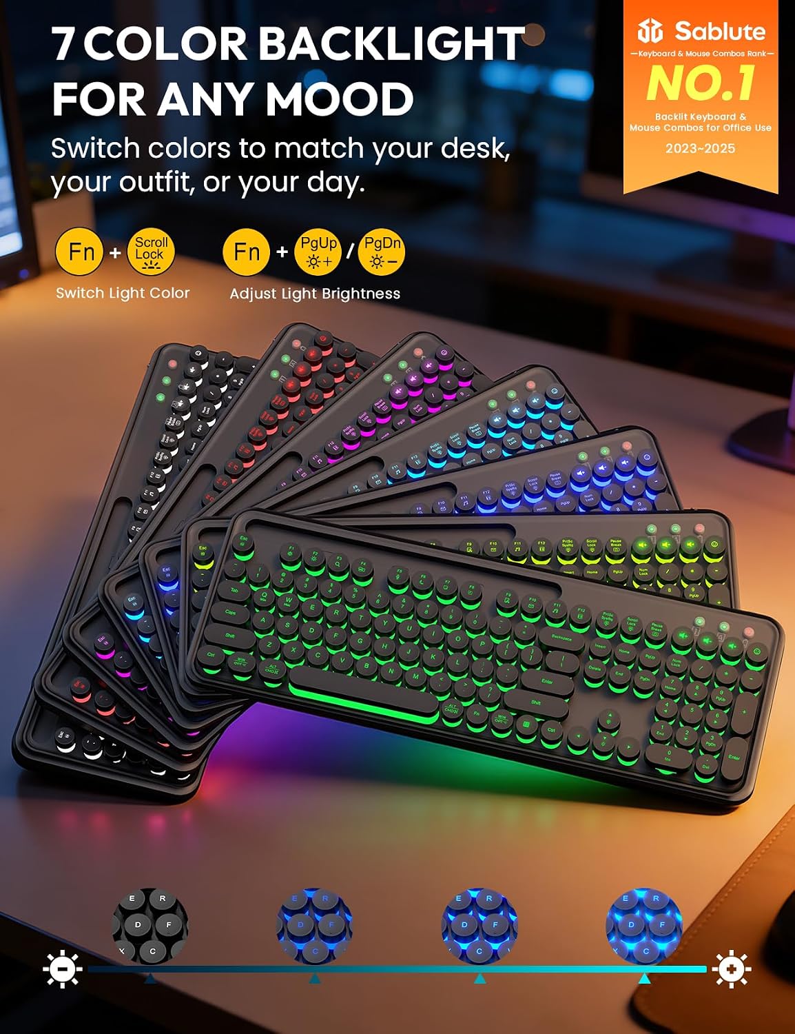 Detalle de SABLUTE CK13Pro Wireless Keyboard and Mouse with Backlit Keys and Wrist Rest
