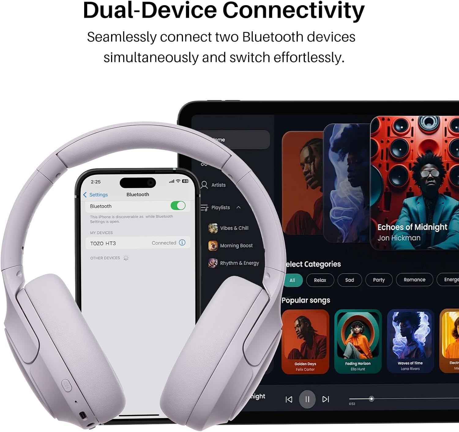 Thumbnail 6 de TOZO HT3 Bluetooth Headphones: Active Noise Cancelling with AI and 90H Battery Life