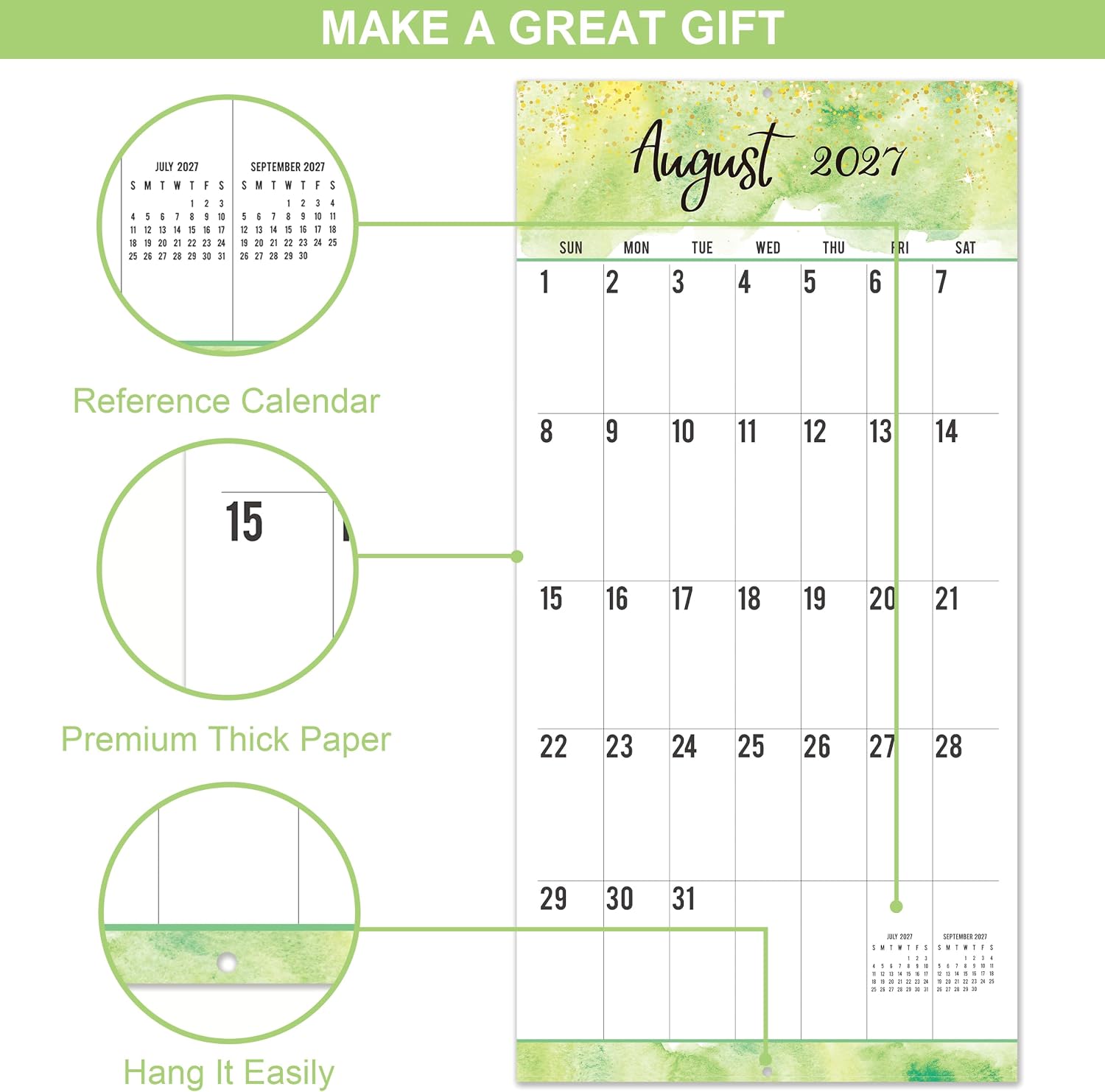 Detalle 1 de Journaltastic JOZDSMSKGLB13 2027 Wall Calendar, 12" x 24" Open, Large Grid