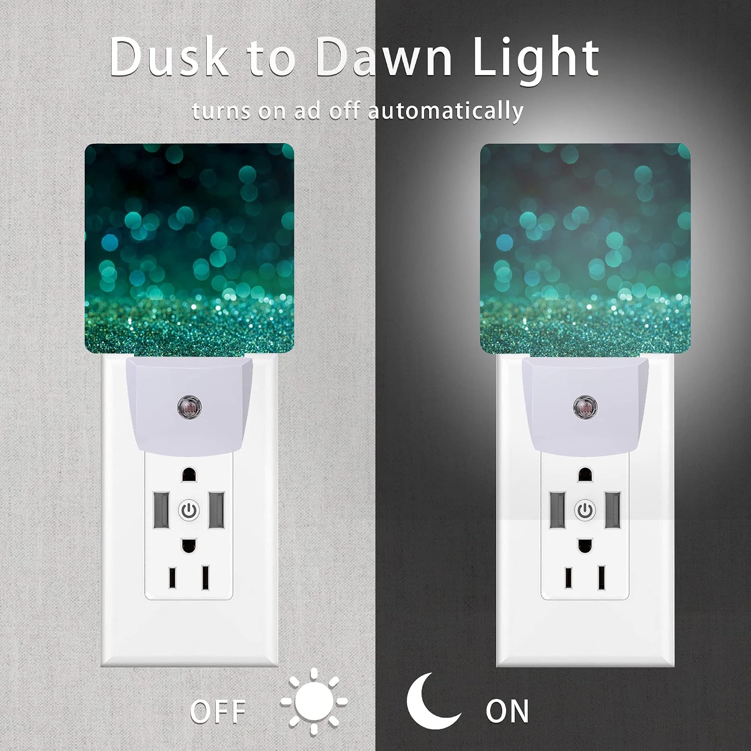 Detalle de Oeaskly SBD04 Green Glitter Plug-In LED Night Light with Dusk-to-Dawn Sensor
