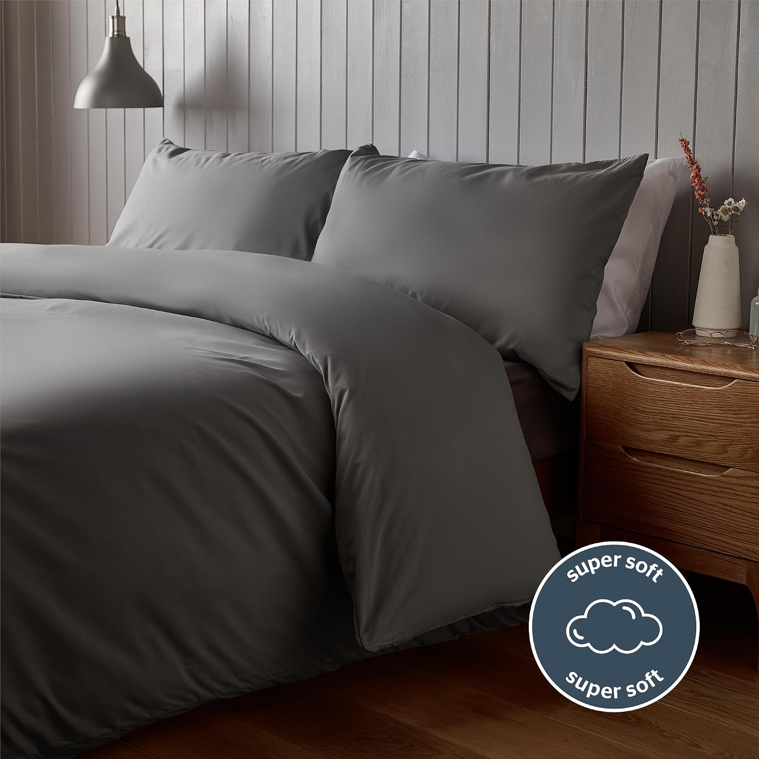 Detalle 2 de Silentnight Supersoft Duvet Set (Cosy & Comfortable) – Double Charcoal, microfibre with button fastening
