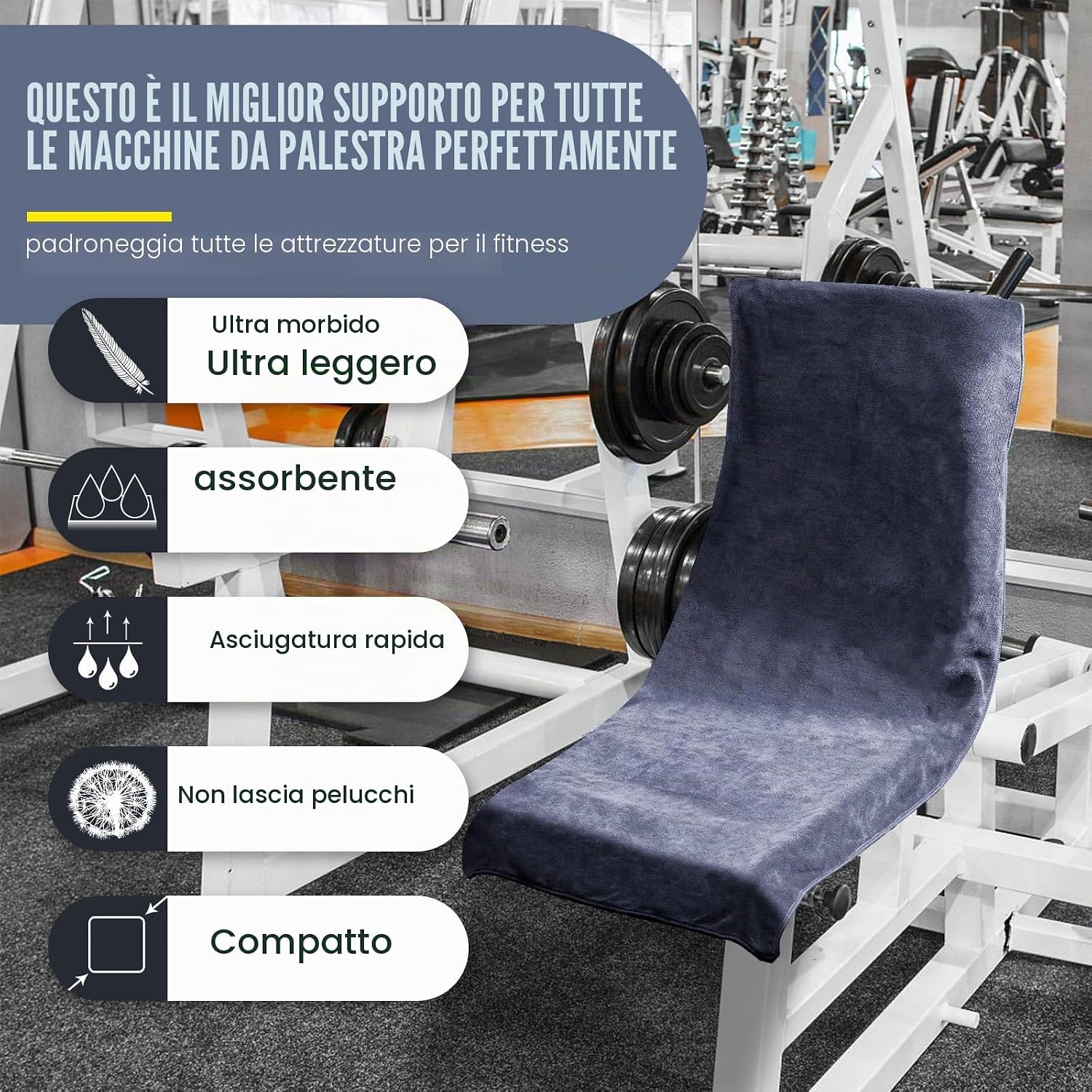 Detalle de Dunsoo Asciugamano Fitness I 120x50 cm: microfibra assorbente con tasca con zip per palestra