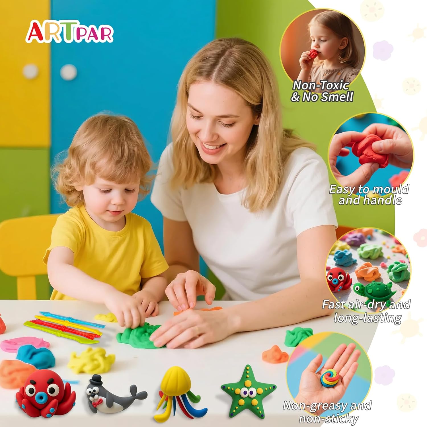 Thumbnail 2 de ARTPAR Air-Dry Clay Kit for Kids: 12 Marine Animals Modeling Set with 4-Color Tins