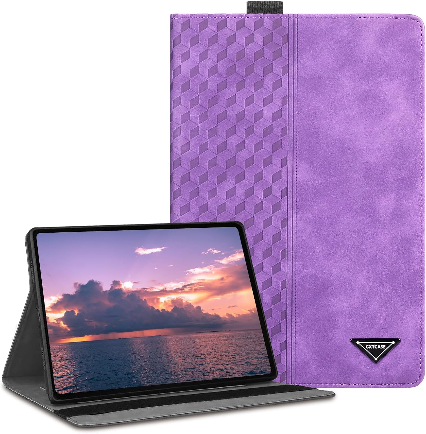 Detalle de CXTCASE Hülle für Samsung Galaxy Tab A 10.1 2019 (SM‑T510/T515) – Multi-Winkel Folio Flip aus PU Leder (Violett)