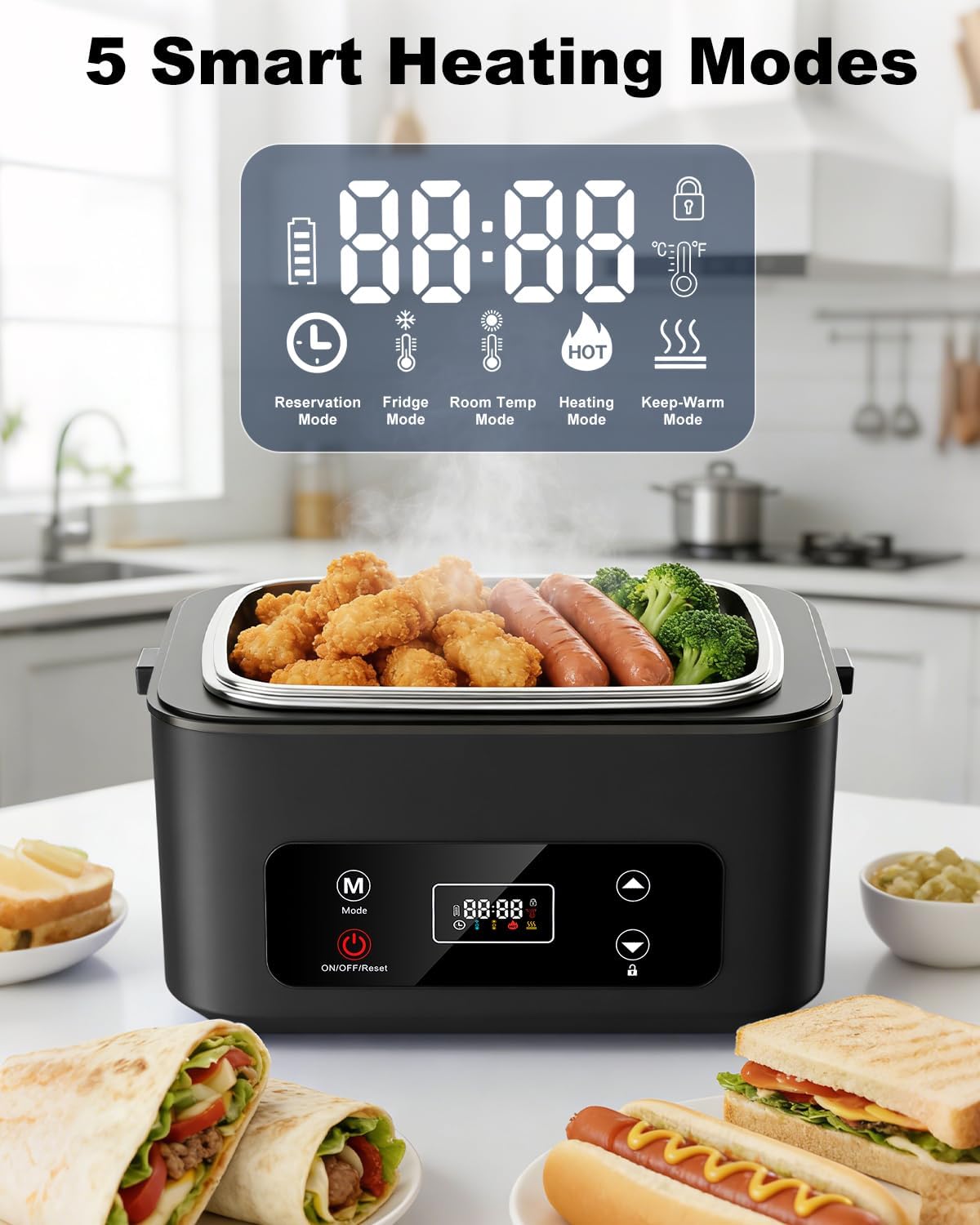 Detalle de Moexili Electric Lunch Box (2026 Upgraded) 1.2L Cordless Heated Lunch Box with Timer, 24,000mAh Battery
