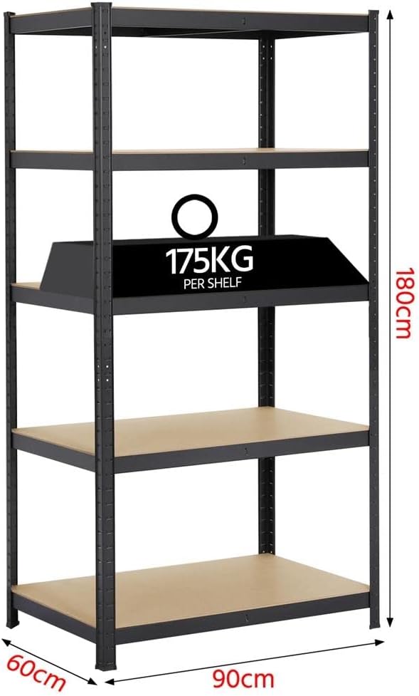 Detalle de Yaheetech Scaffale Metallo Industrial a 5 Ripiani 180 x 90 x 60 cm in Acciaio e MDF Nero Opaco