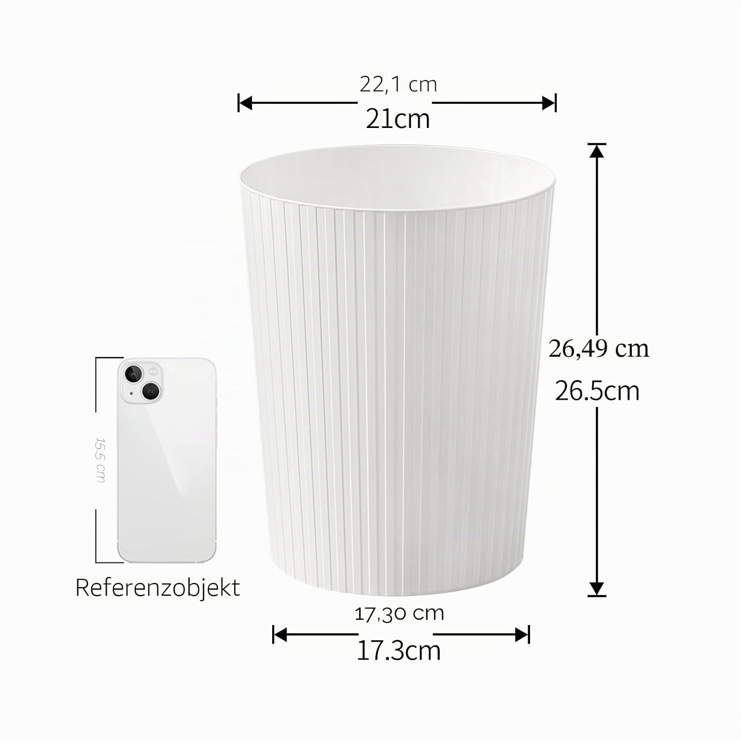 Detalle de Cetomo 7,2-Liter Mülleimer-Set (3er Pack) aus PP, weiß – kompakter Papierkorb für Büro & Schlafzimmer