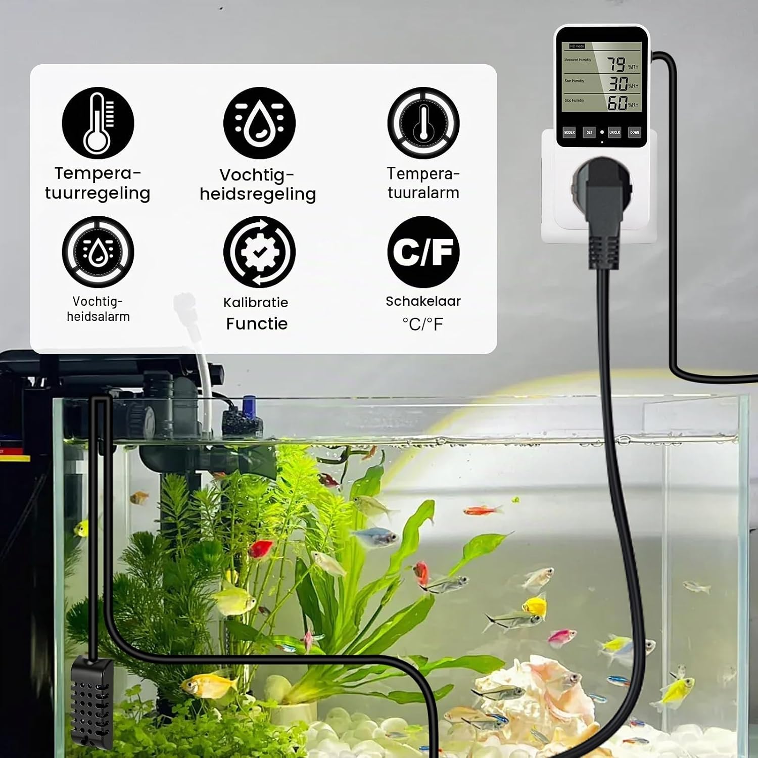 Detalle 2 de Gbformat Feuchtigkeitsregler/Temperaturregler thermostaat- en hygrostaatstekker met timer
