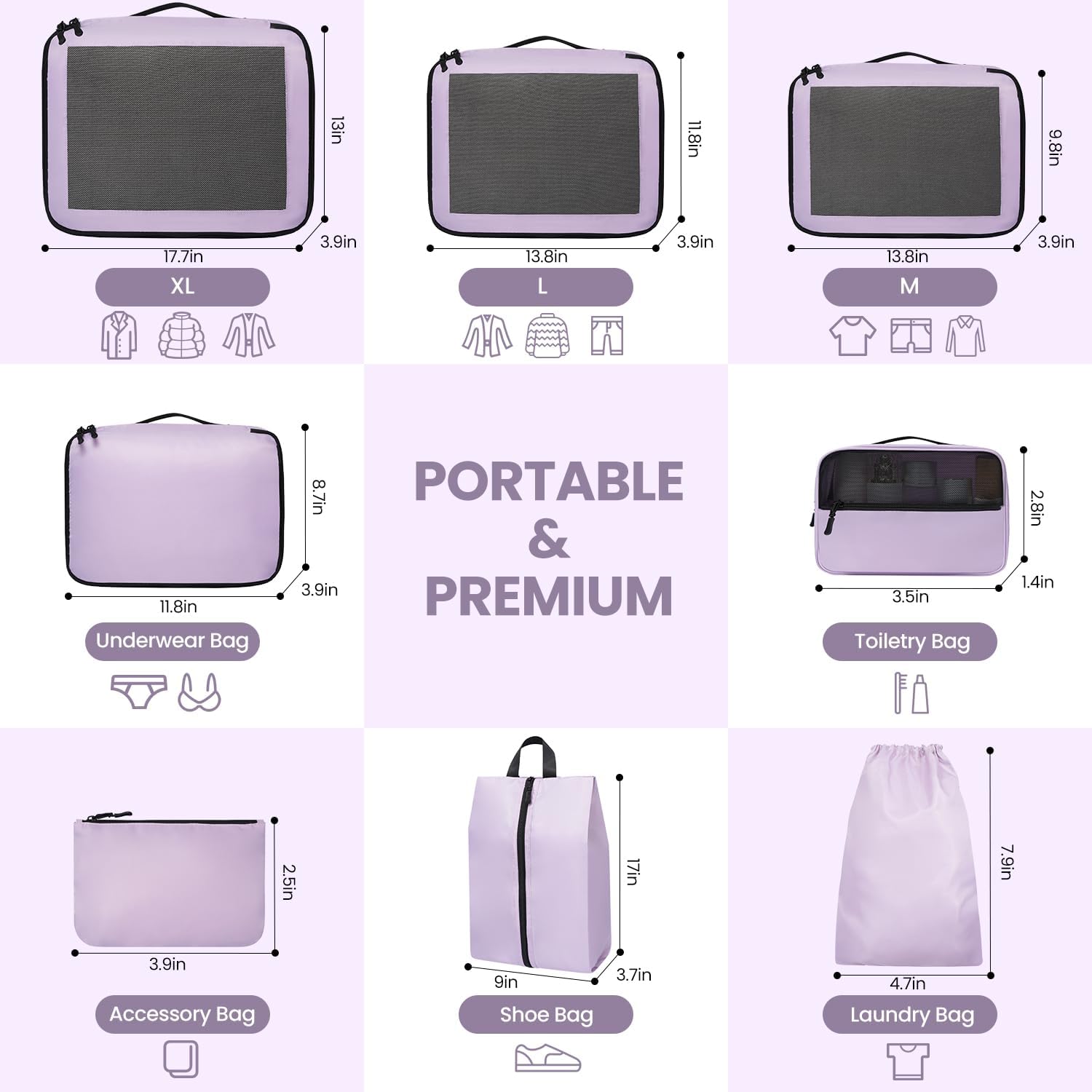 Thumbnail 1 de Prezon 8-Piece Packing Cubes Set (Purple) for Suitcase Travel Organisers