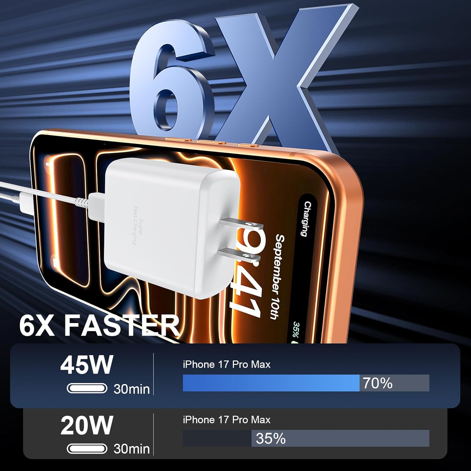 Thumbnail 2 de iPhone 17 45W Fast Charger with 10ft USB‑C Cable