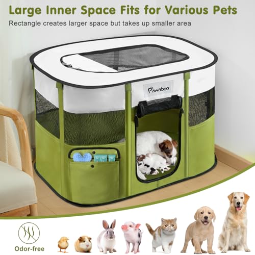 Detalle de Pawaboo Parque para Mascotas Portátil: jaula plegable de Oxford impermeable con bolsa y cuenco, para perros y gatos (Talla M, Aguacate Verde)