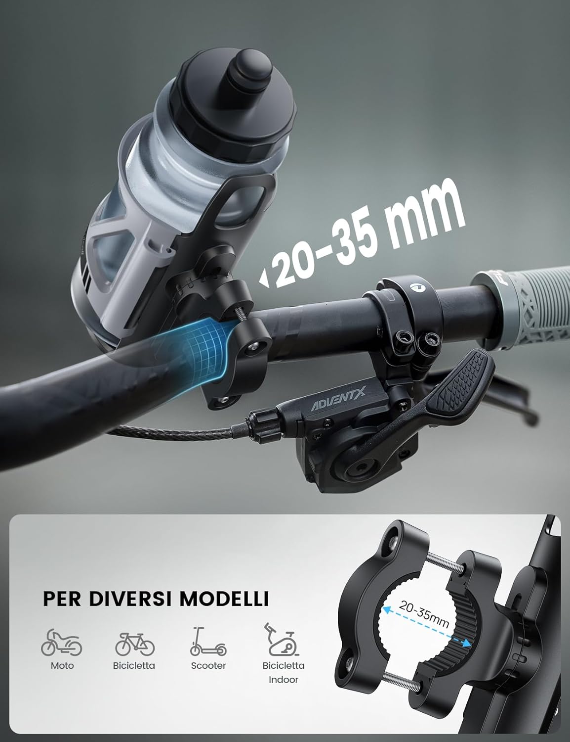 Thumbnail 5 de Lamicall portaborraccia per bicicletta con vano tracker, fascetta a molla 58–86 mm e fissaggio al manubrio (20–35 mm)