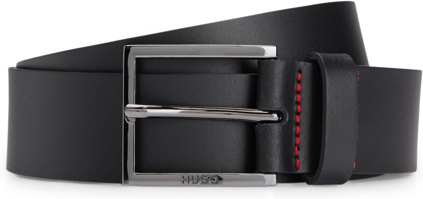 Detalle de HUGO Hommes Geek Sz35 Ceinture en cuir avec boucle logo gravé