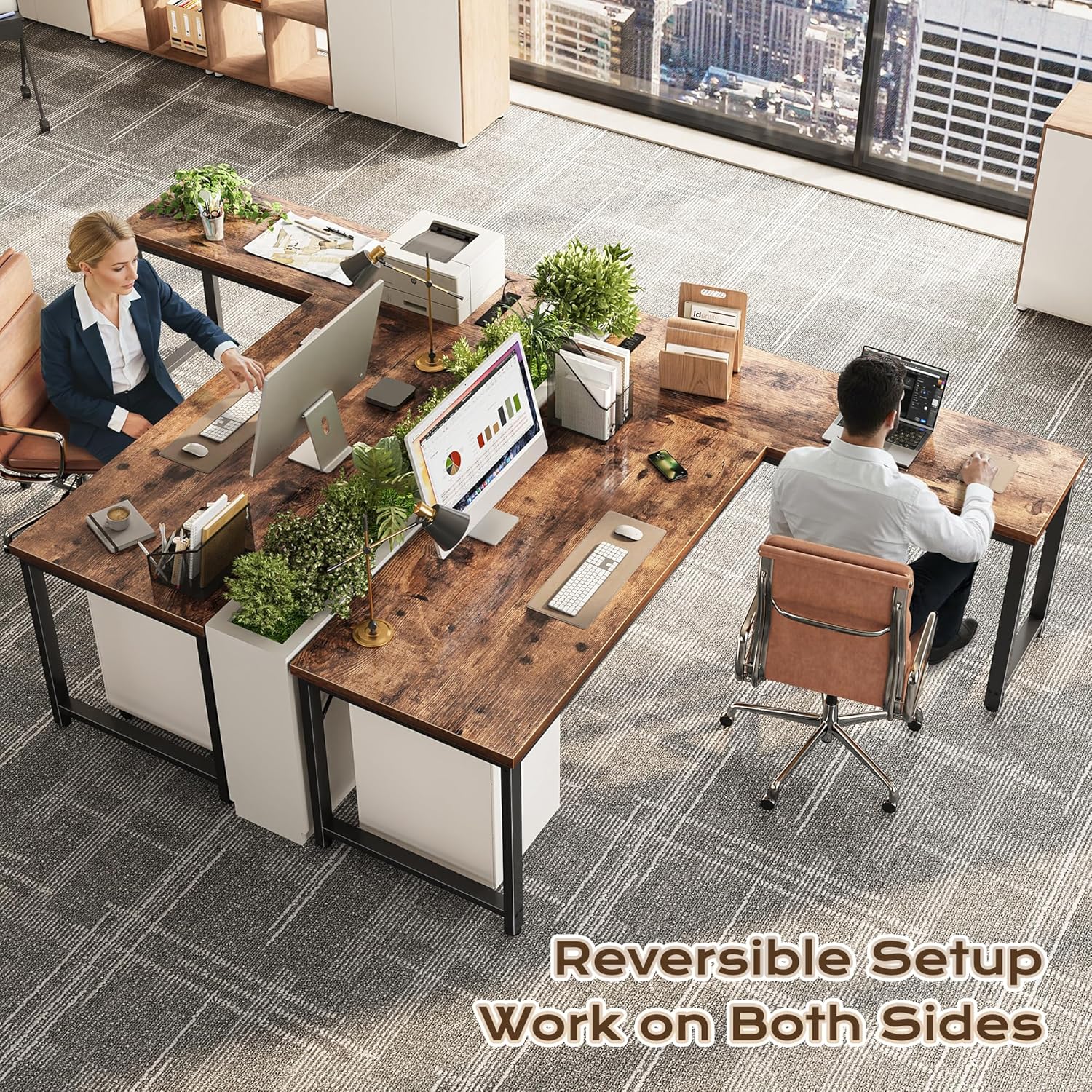 Thumbnail 1 de Huuger 63-Inch L-Shaped Desk with Power Outlets, Reversible Design and 0.95-Inch Top