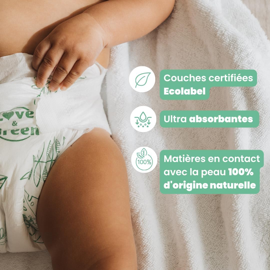 Thumbnail 4 de Love & Green Couches Bébé Saines et Écologiques – Taille 3 (4-9 kg) – Pack 1 Mois (208 couches)
