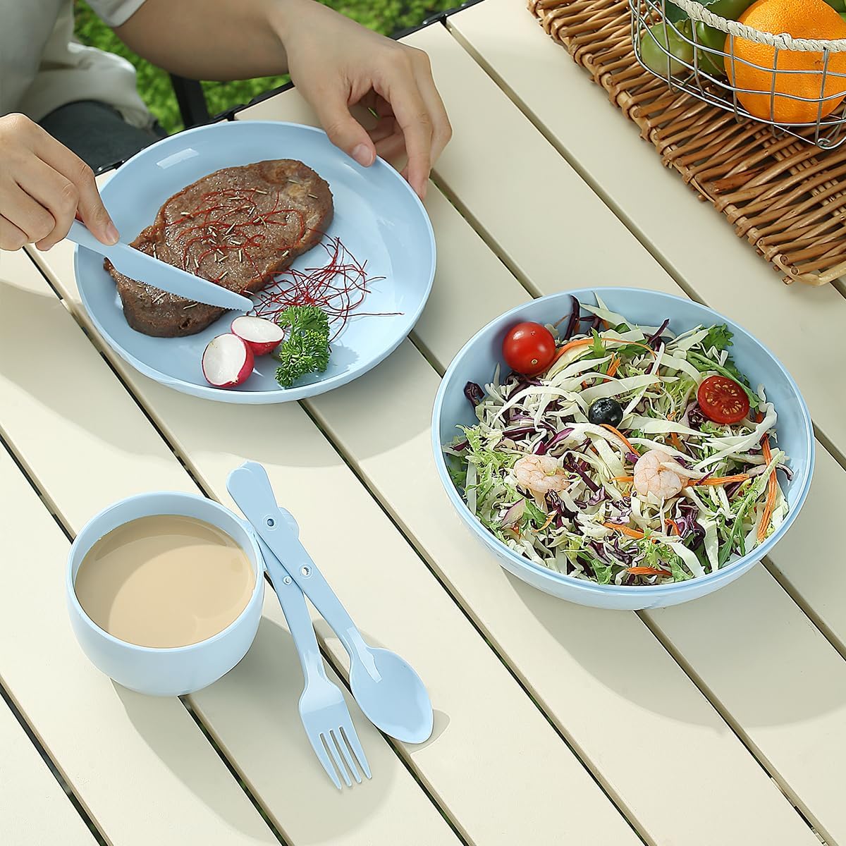 Detalle de Evanda Camping Mess Kit with Bowl, Plate, Cup, Spoon, Fork, Knife and Carry Bag