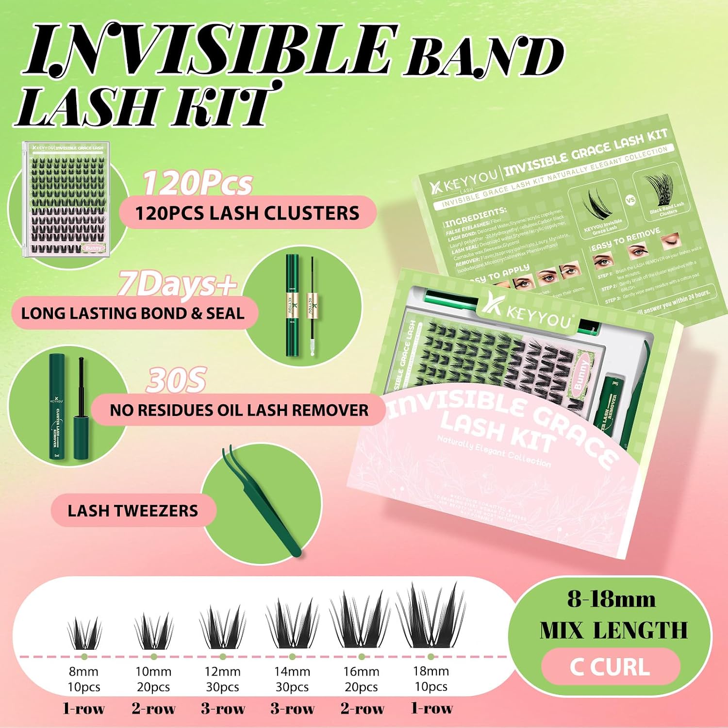 Detalle de KEYYOU Lash Cluster Kit, 144 Clusters