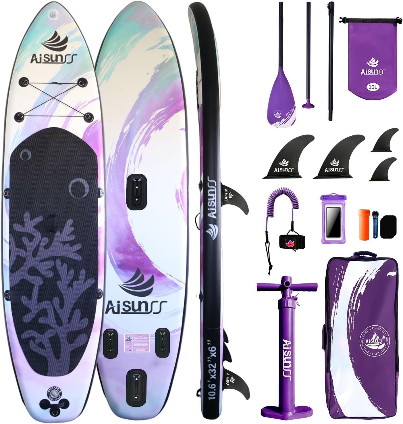 Detalle de AISUNSS Purple Coral Inflatable Paddle Board — 10.6 ft, wide stability with premium accessories