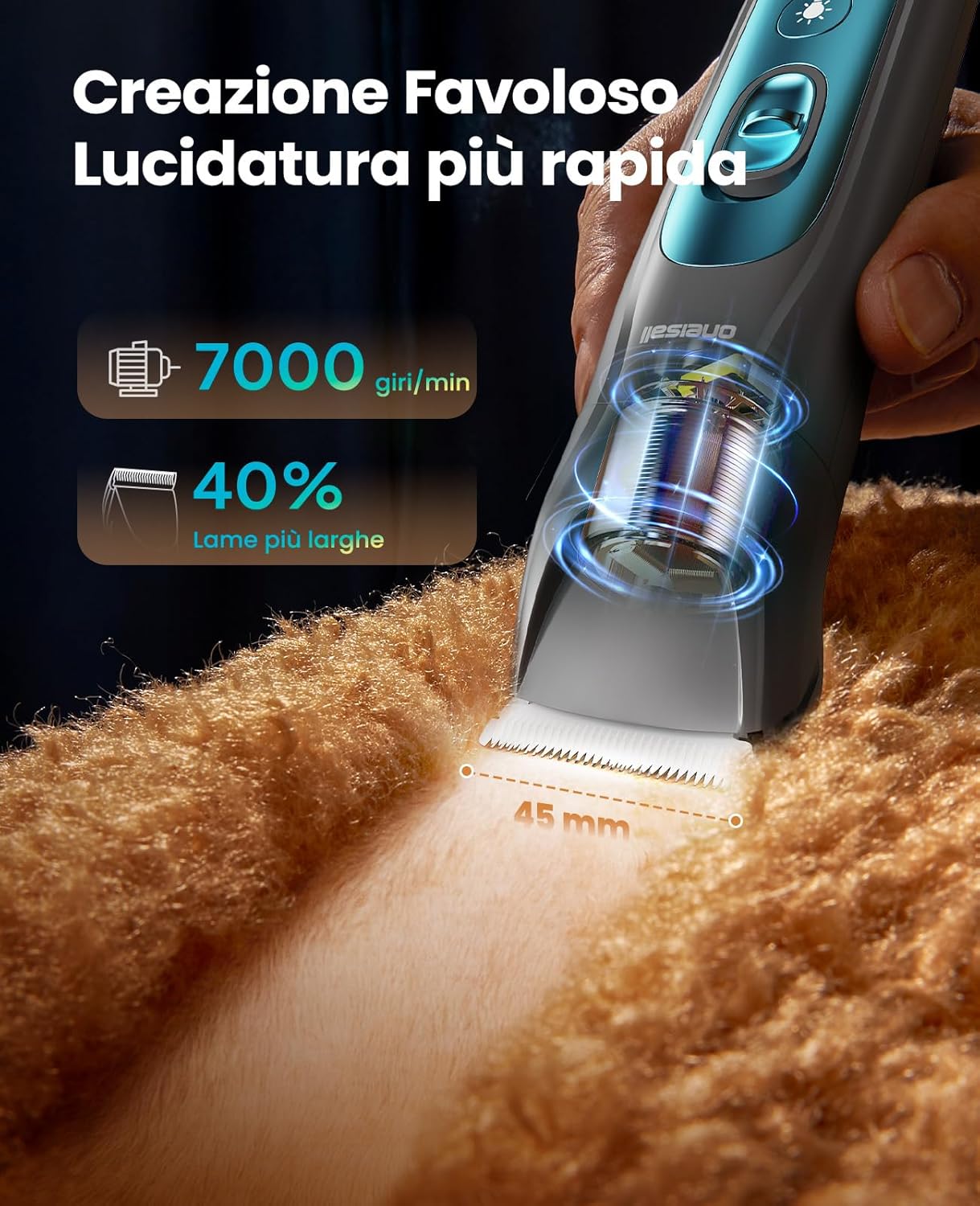 Detalle de Oneisall Tosatrice per Cane Gatto con Luce LED (Blu, 2-in-1): rifinitura efficace senza stress