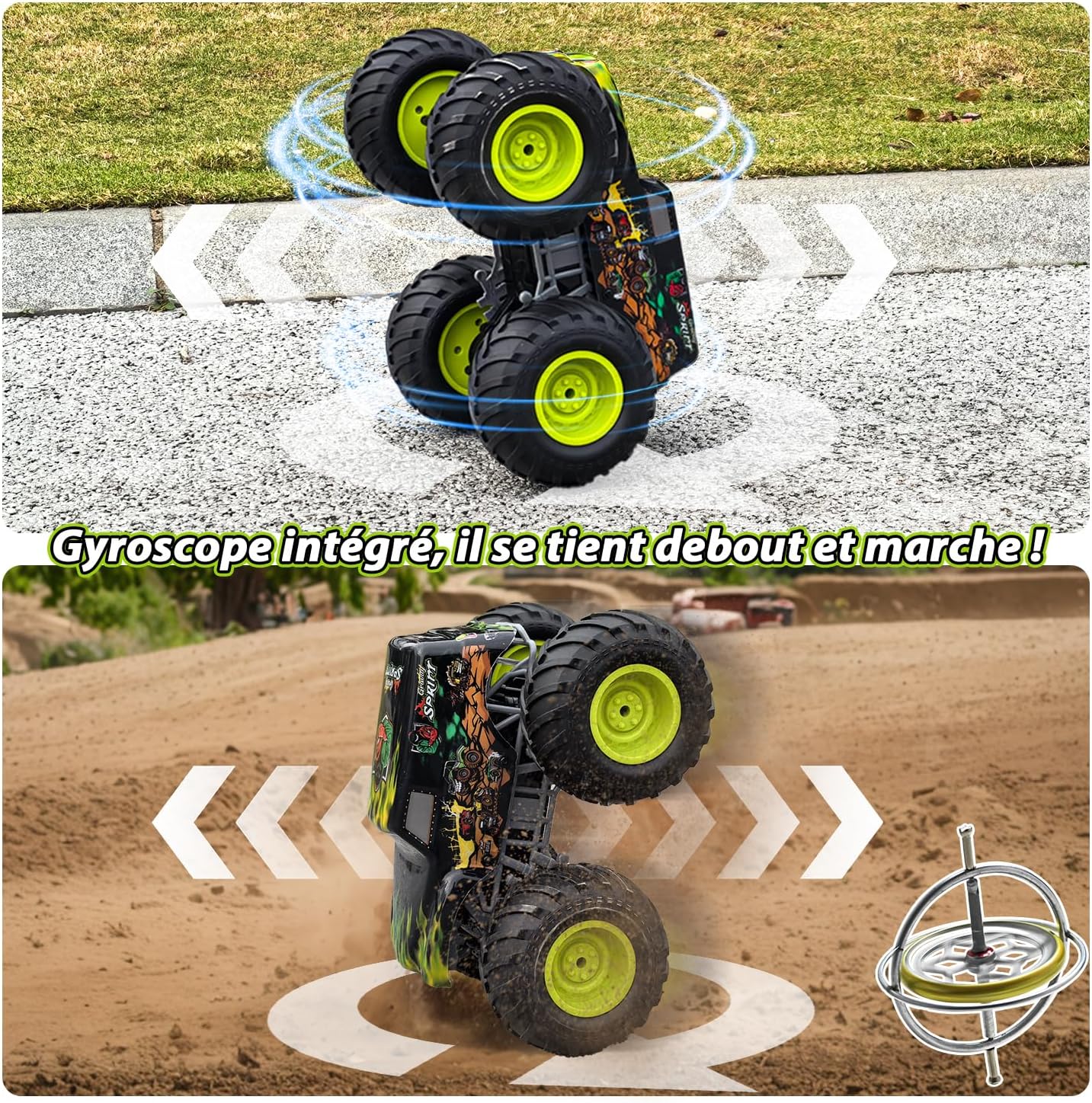 Detalle de PENGBU RC Monster Truck Télécommandé op schaal 1:16 met 360°-trucs