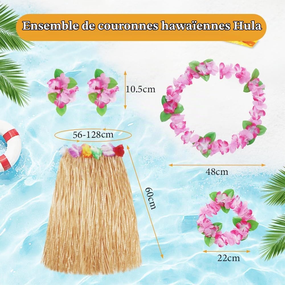 Detalle 2 de Aomig Hawaiiaanse slingerset met bloemenkettingen, haarbanden en armbanden