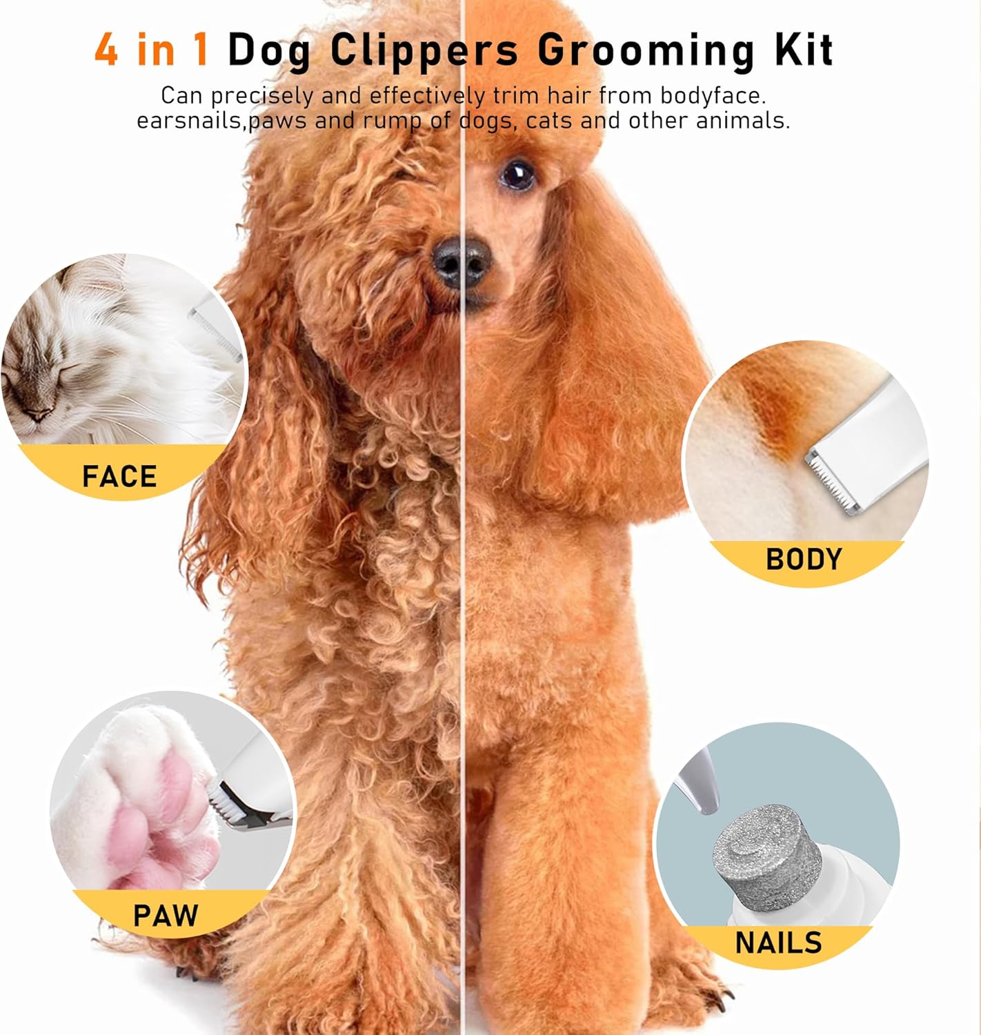 Thumbnail 6 de JIUWIIL 4-in-1 Hundepflege-Set mit Hundeschermaschine, LCD-Display & Trimmerköpfen