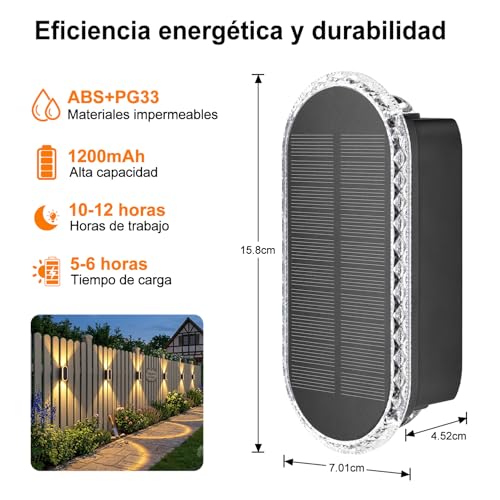 Detalle de ELLASAY Lámparas Solares de Exterior 8 Pack: Aplique Solar de Pared (Arriba y Abajo) IP65, 3 Colores Brillantes