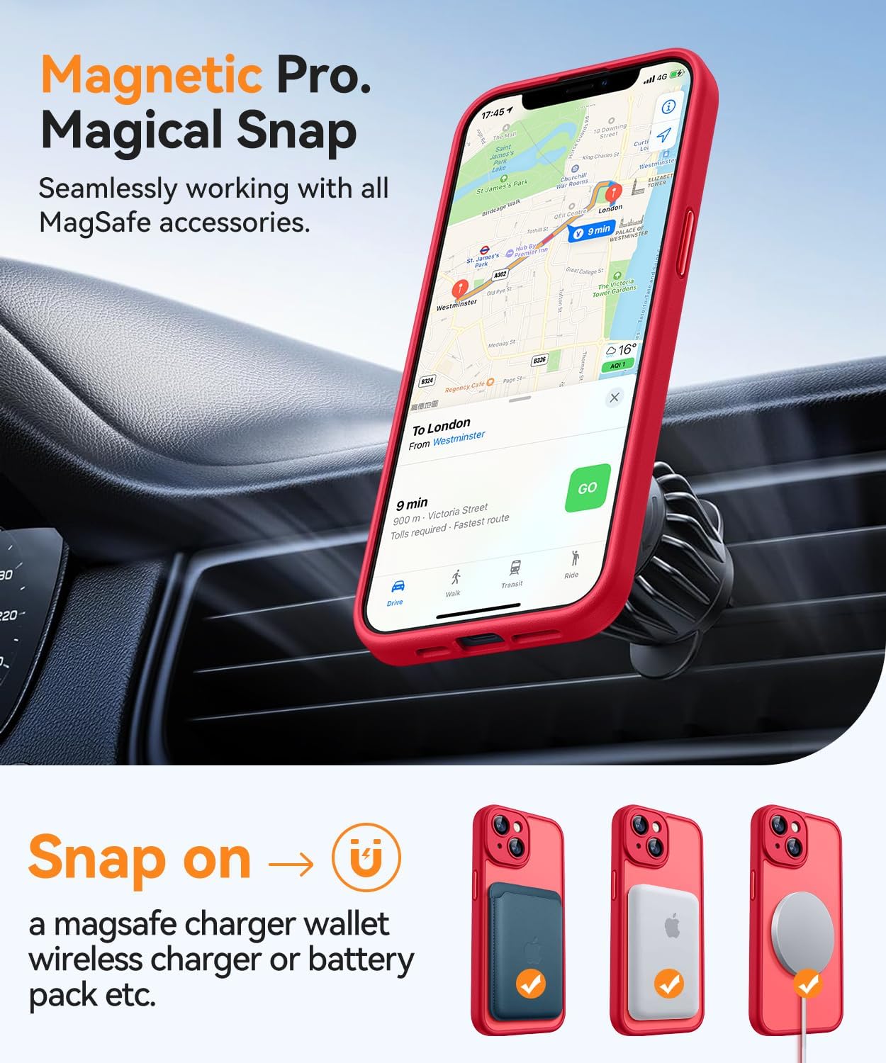 Thumbnail 3 de Coque magnétique CANSHN pour iPhone 14 (6,1 pouces) compatible MagSafe, protection photo translucide mate rouge