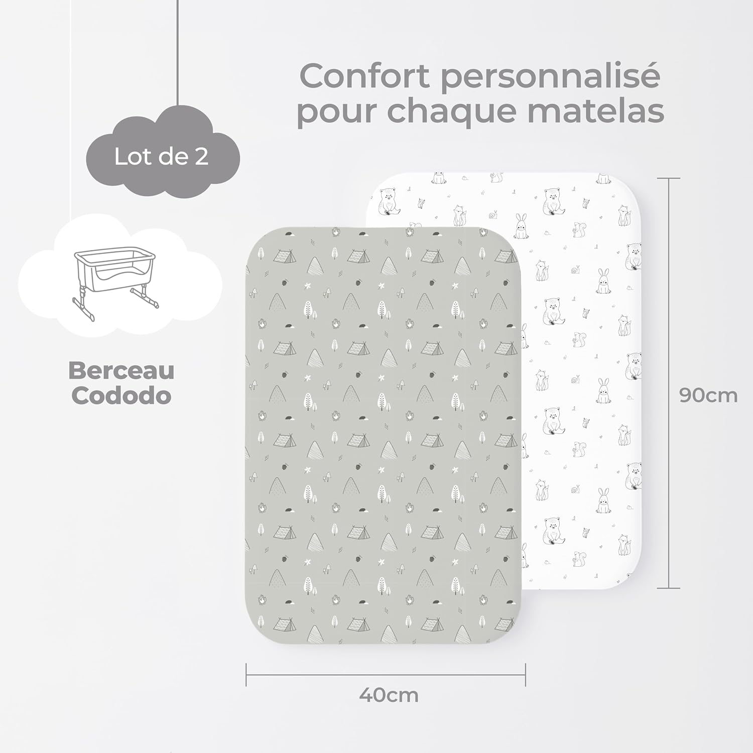 Detalle de Dreamzie Lot de 2 Draps-Housses cododo 40x90 cm - Coton certifié Oeko-Tex