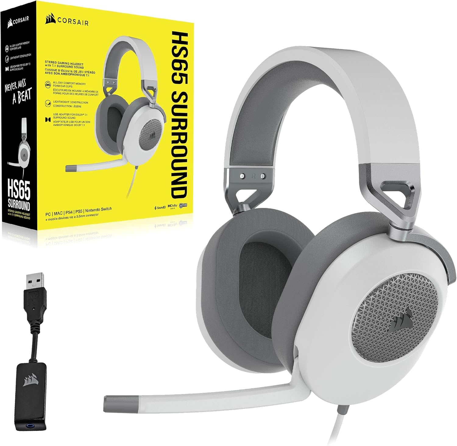 Detalle 2 de Corsair HS65 Surround Gaming-Headset – Komfort, Dolby 7.1-Surroundsound und SoundID für Multi-Plattform