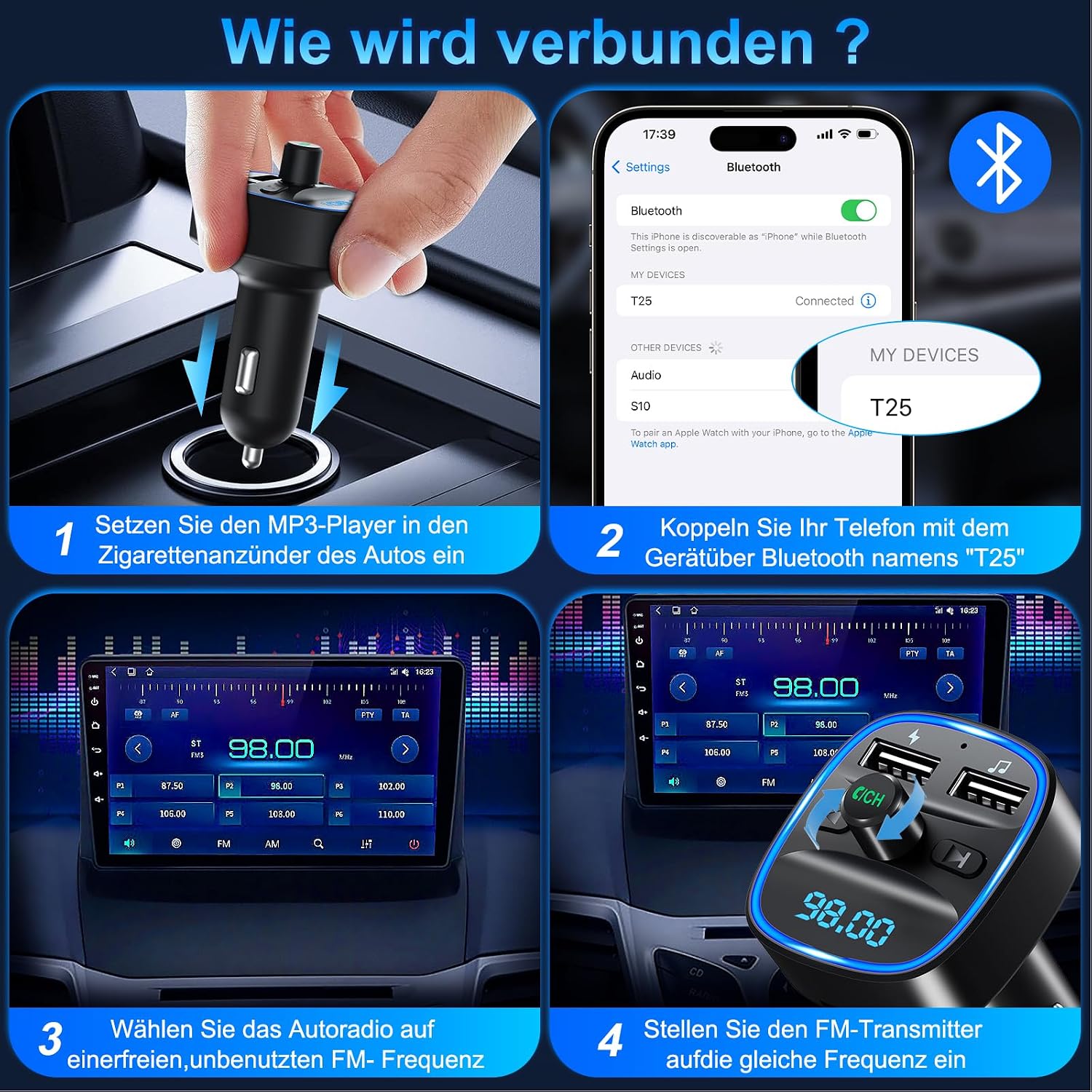 Detalle 2 de Bluetooth 5.3 FM Transmitter Auto Adapter