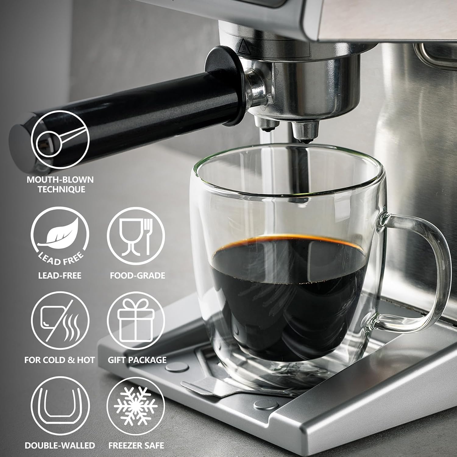 Thumbnail 6 de Sweese Double-Wall Glass Coffee Mugs, 12.5 oz