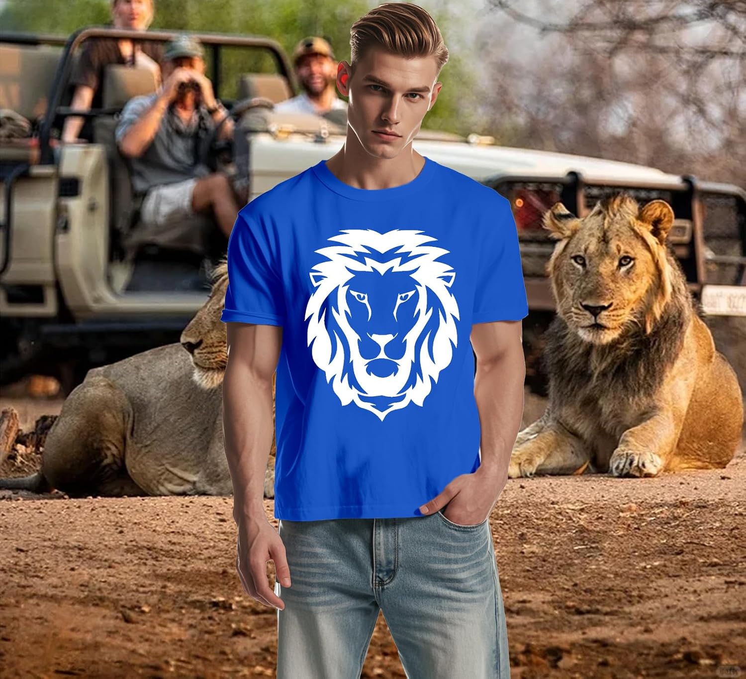 Detalle de Qskall Mens Lion Face T-Shirt