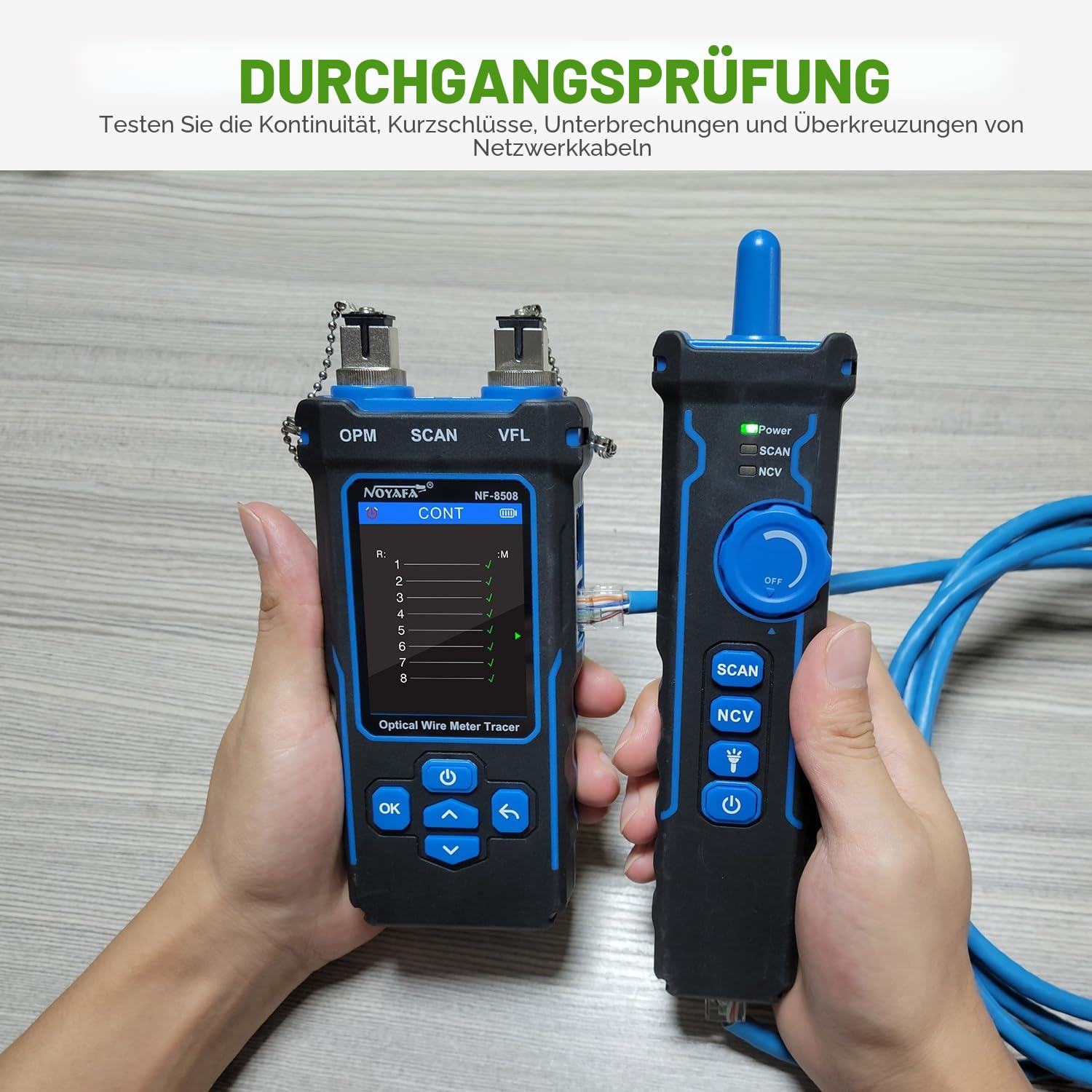 Detalle de NOYAFA NF-8508 Netzwerkkabeltester – 9-in-1 Lösung mit Optischem Leistungsmesser