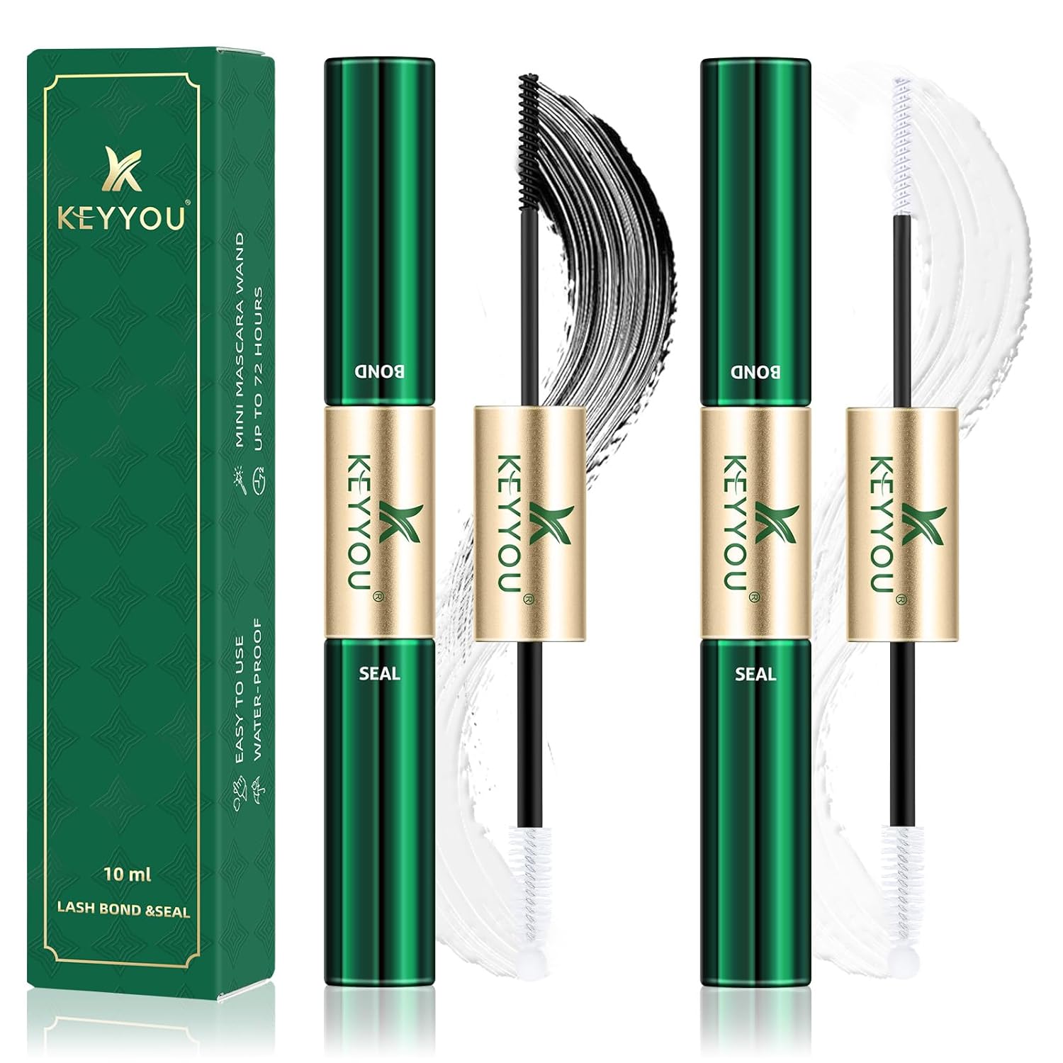Detalle de KEYYOU Lash Bond and Seal Waterproof 10ml – Dual-Ended Lash Adhesive for DIY Extensions (Black+White 2-Pack)