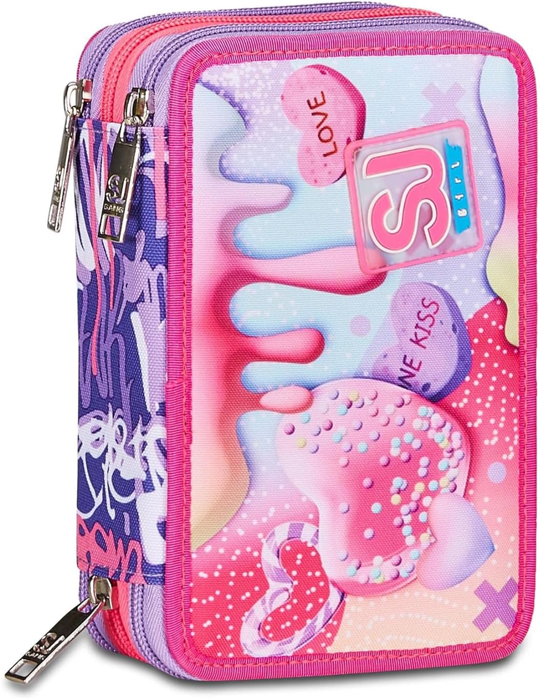 Detalle de Astuccio SJ Gang 3 zip Sphere Full Girl rosa con 3 scomparti e set da 45 pezzi