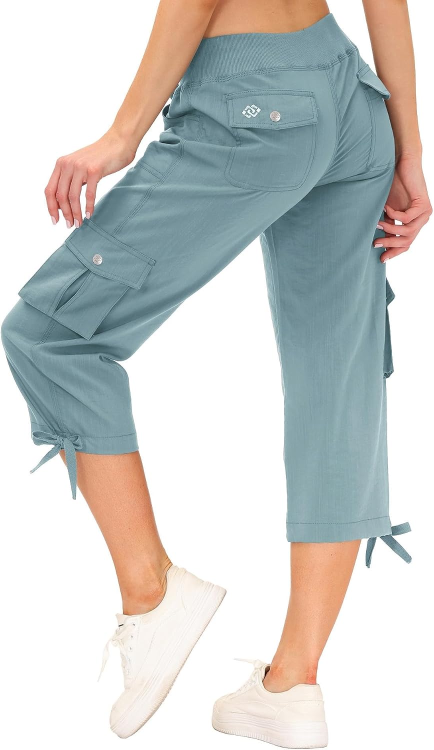 Detalle 2 de MoFiz Women’s Capri Hiking Cargo Pants with Pockets (Dry Fit, Stretch, Zipper Closure)